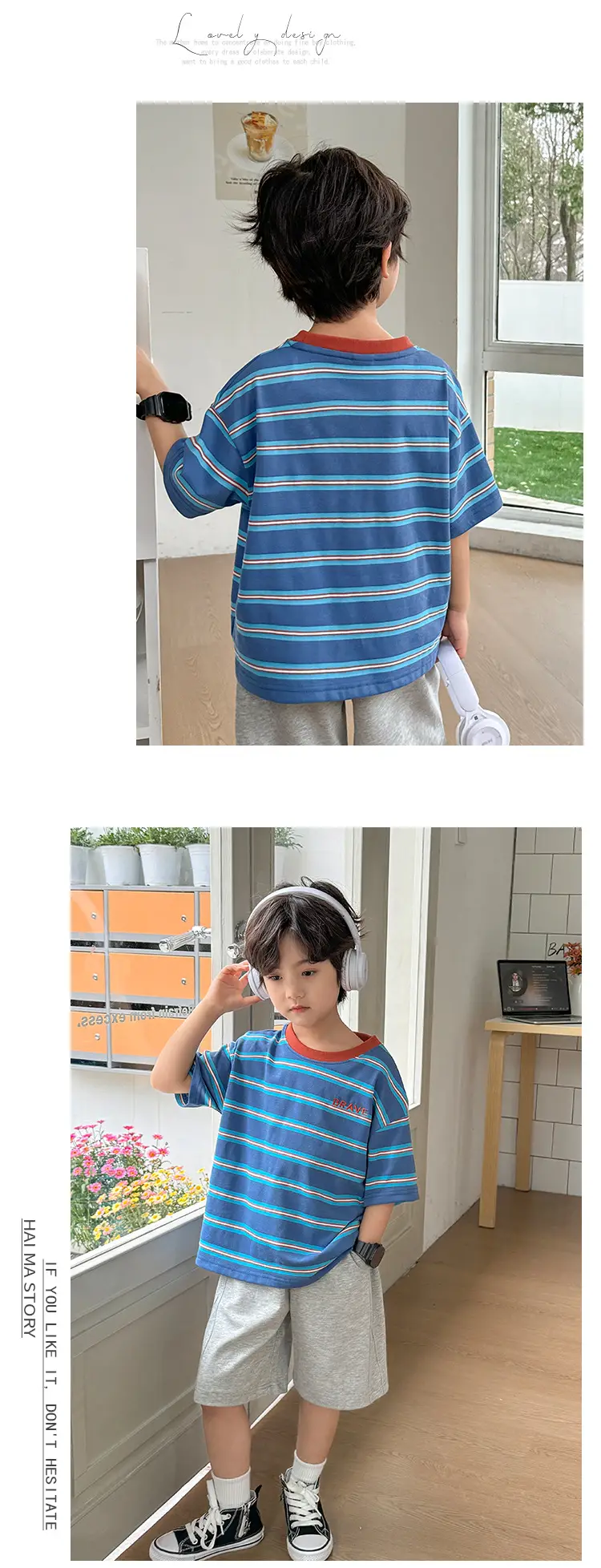 Boys Korean Striped Cotton T-Shirt 2026 Summer — feature 11