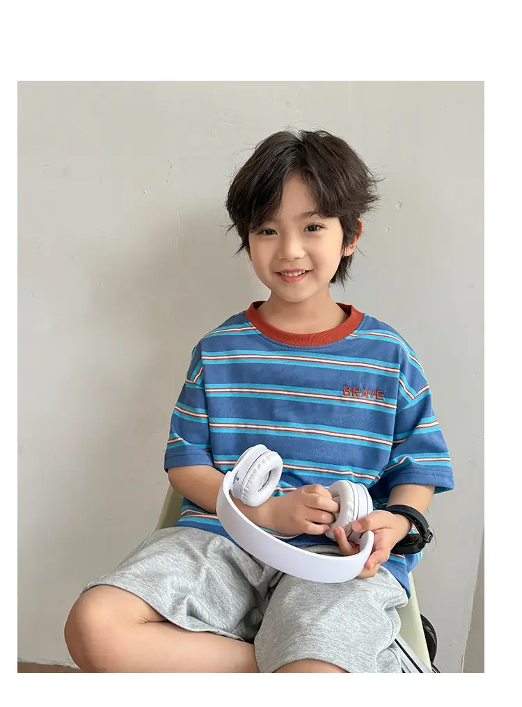 Boys Korean Striped Cotton T-Shirt 2026 Summer — feature 12