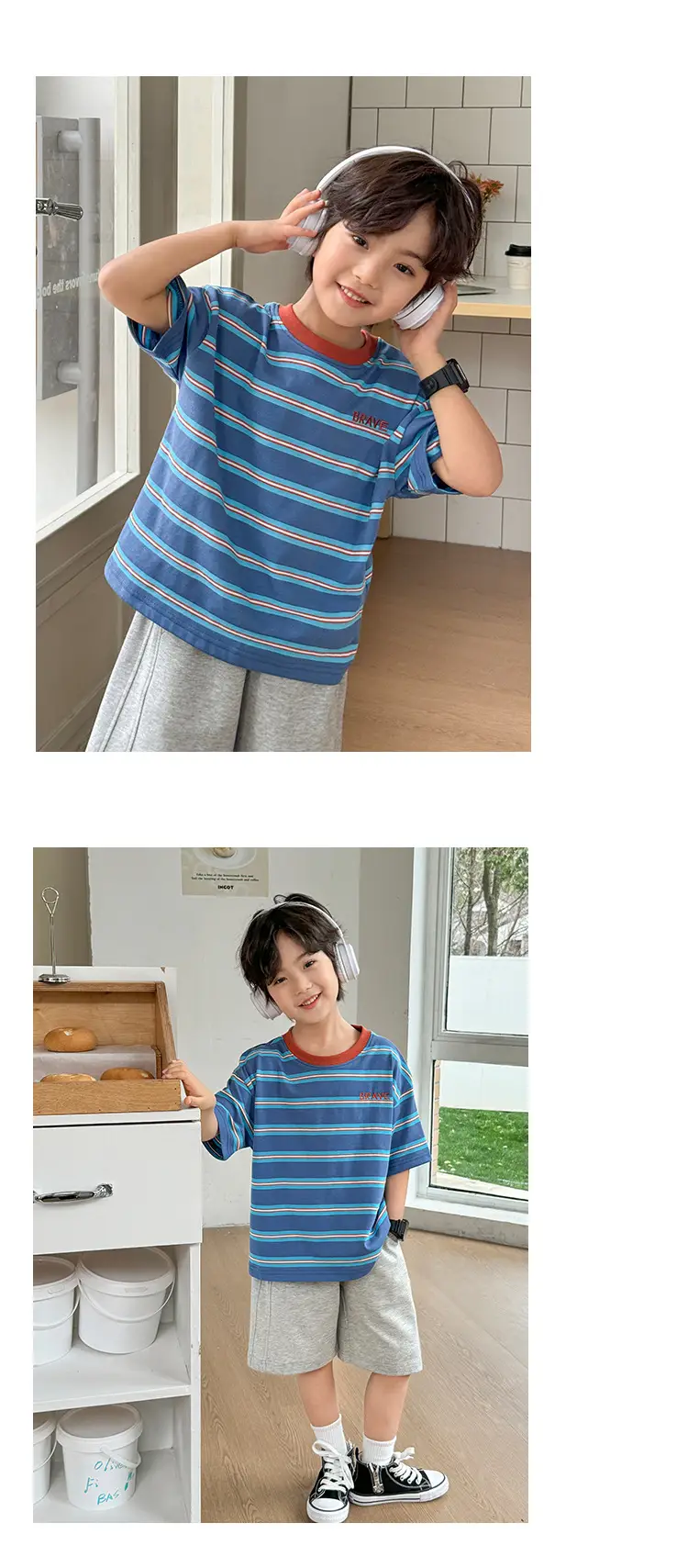 Boys Korean Striped Cotton T-Shirt 2026 Summer — feature 14