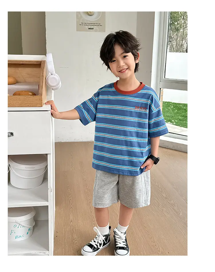 Boys Korean Striped Cotton T-Shirt 2026 Summer — feature 15
