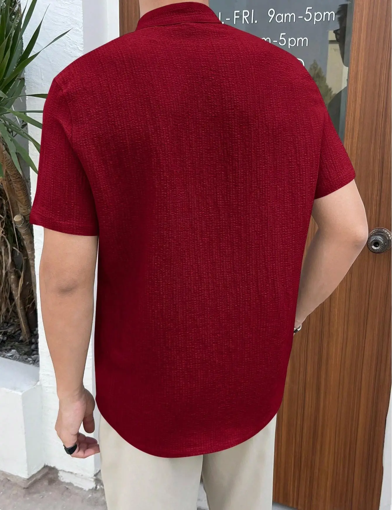 Men's Loose Fit Beige Button Shirt Short Sleeve — feature 5