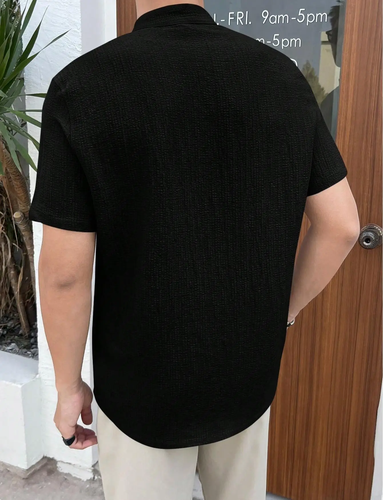 Men's Loose Fit Beige Button Shirt Short Sleeve — feature 7