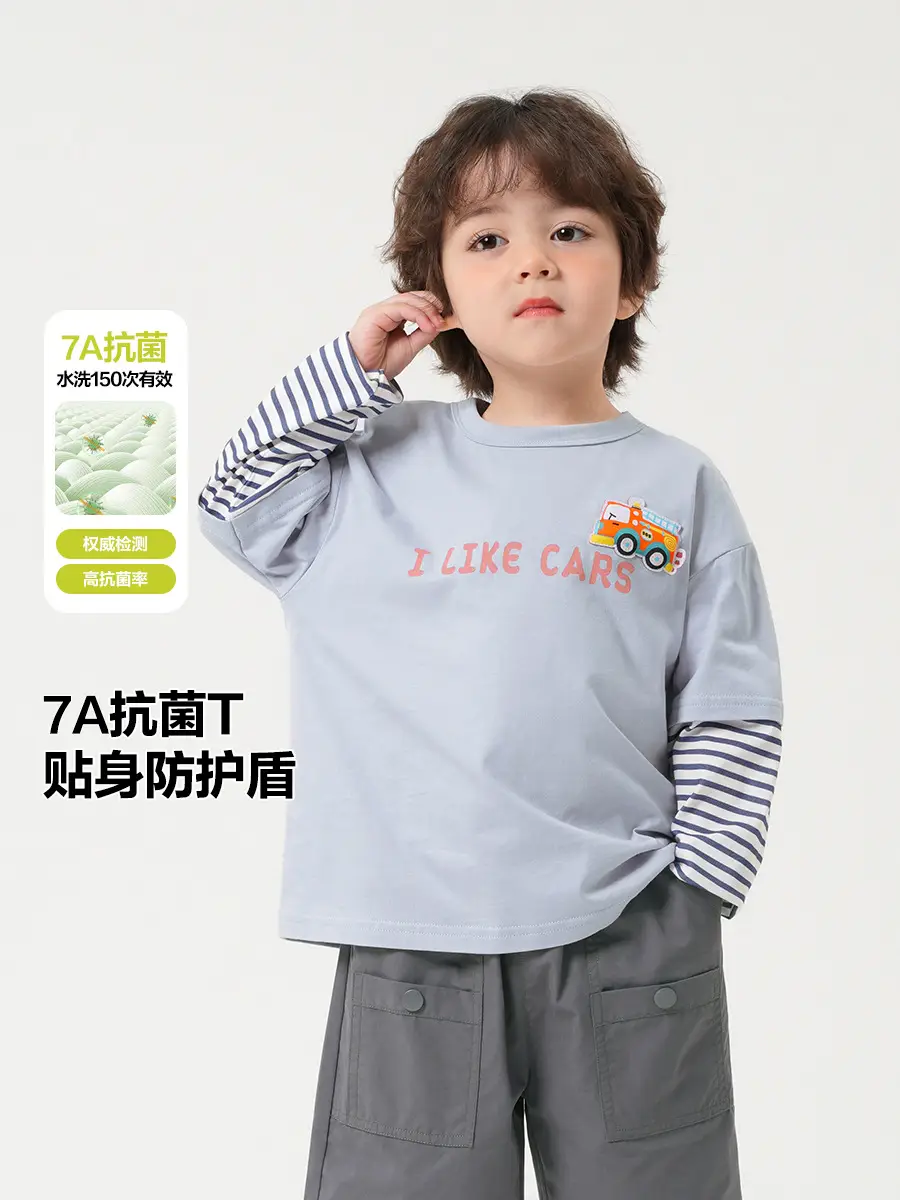 Boys' Long Sleeve T-Shirt Pure Cotton Light Blue with Car Print - Image 3