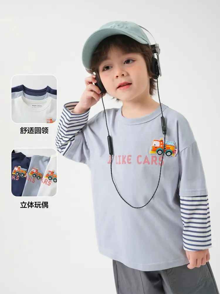 Boys' Long Sleeve T-Shirt Pure Cotton Light Blue with Car Print - Image 5