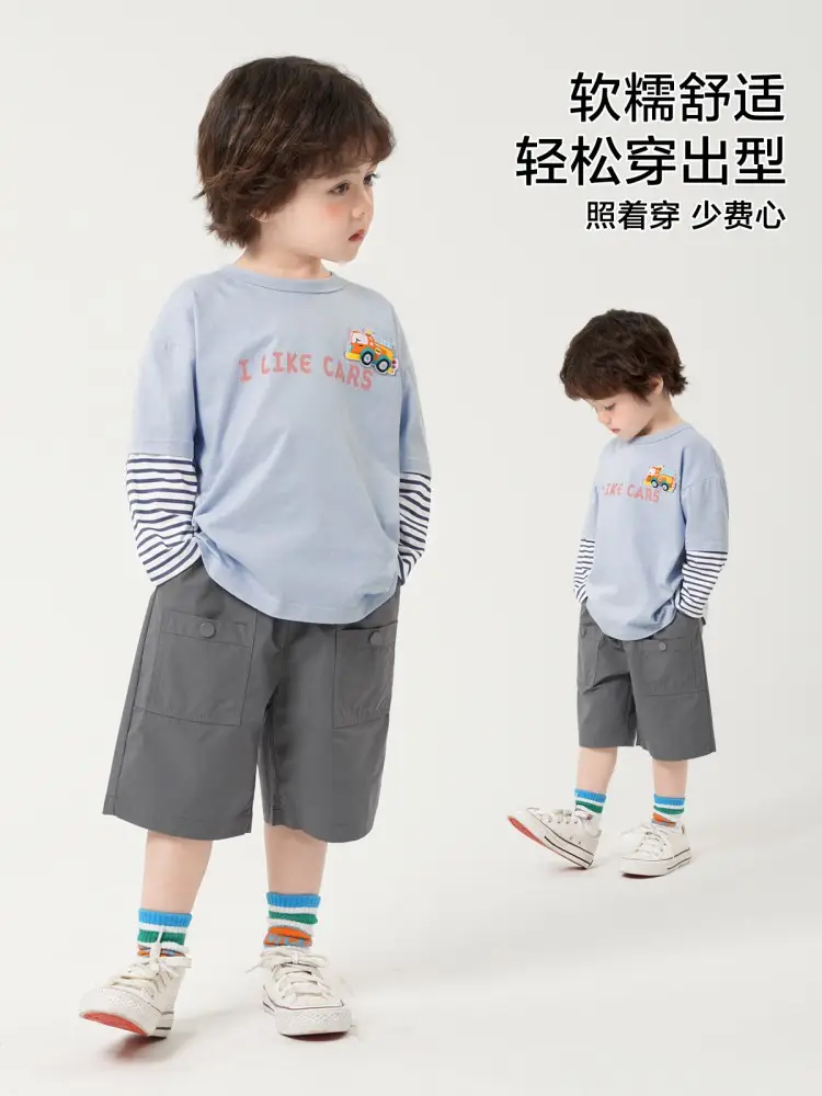 Boys' Long Sleeve T-Shirt Pure Cotton Light Blue with Car Print - Image 6