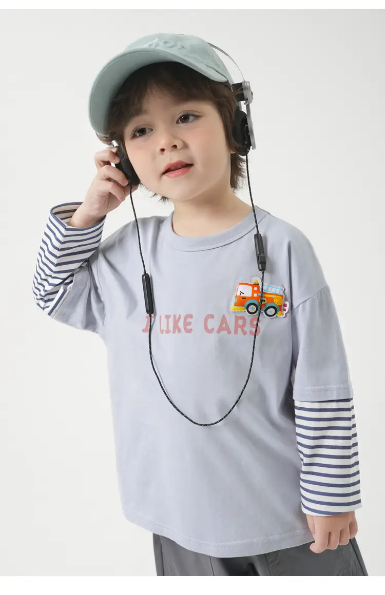 Boys' Long Sleeve T-Shirt Pure Cotton Light Blue with Car Print — feature 15