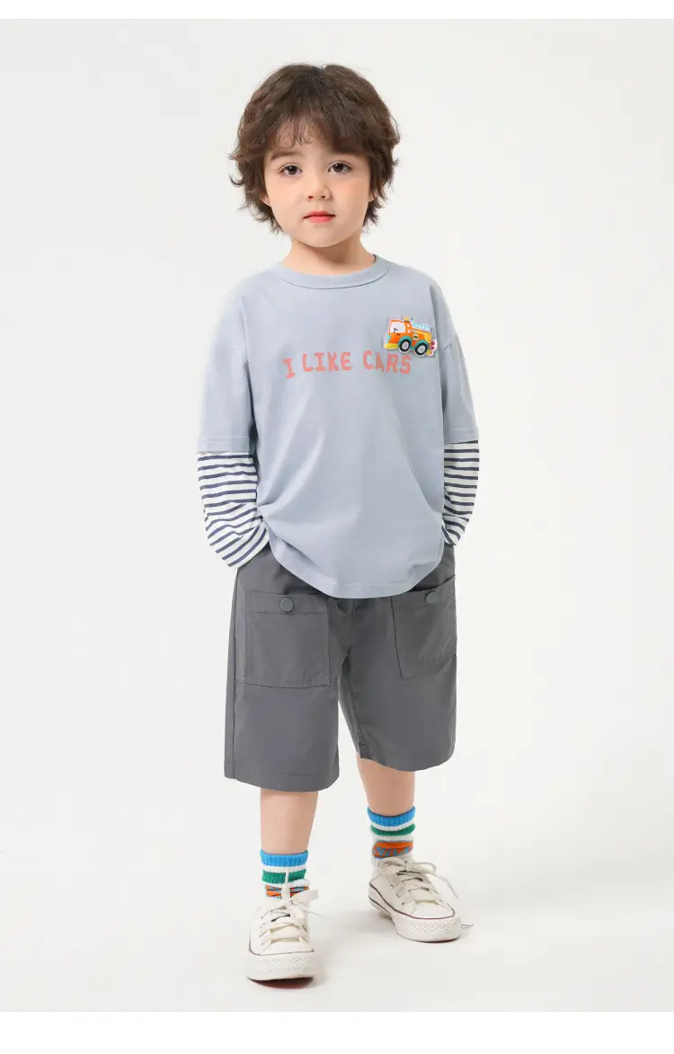 Boys' Long Sleeve T-Shirt Pure Cotton Light Blue with Car Print — feature 17