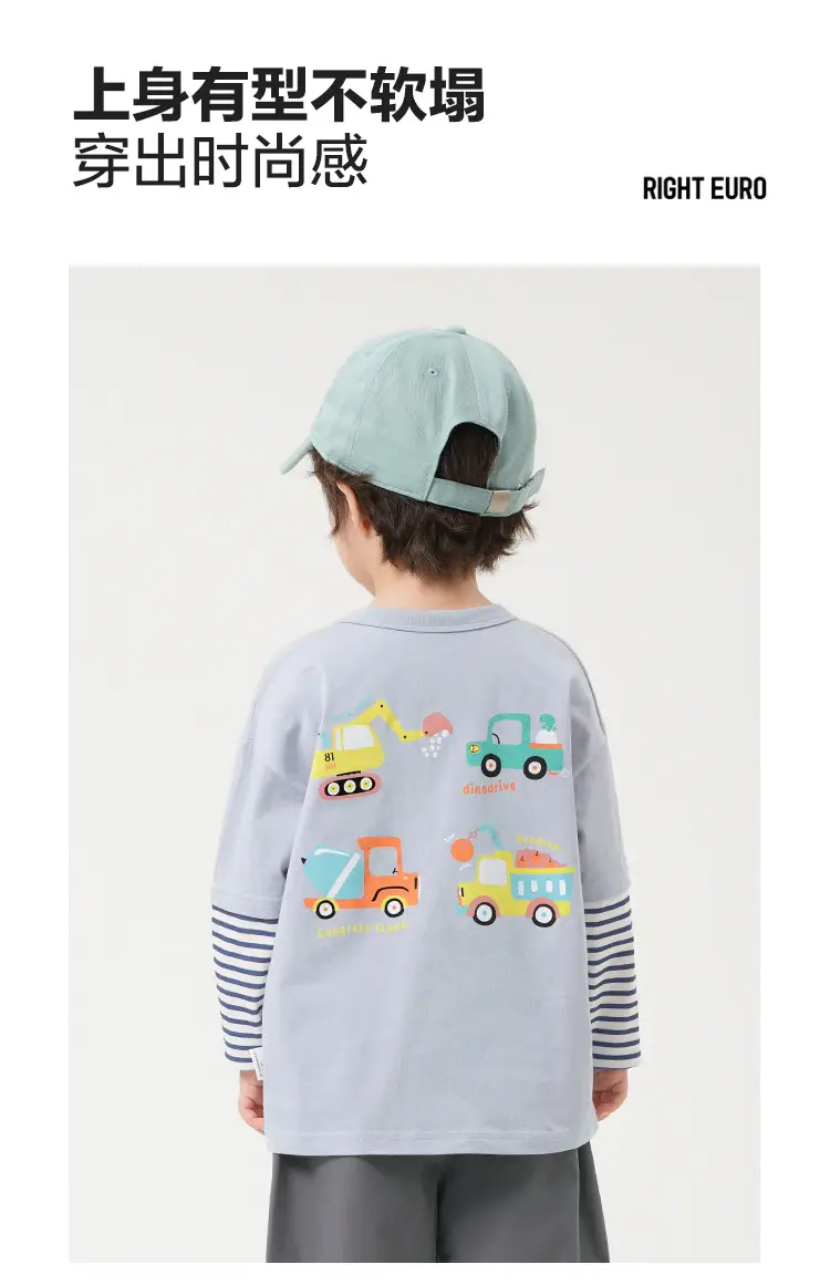 Boys' Long Sleeve T-Shirt Pure Cotton Light Blue with Car Print — feature 4