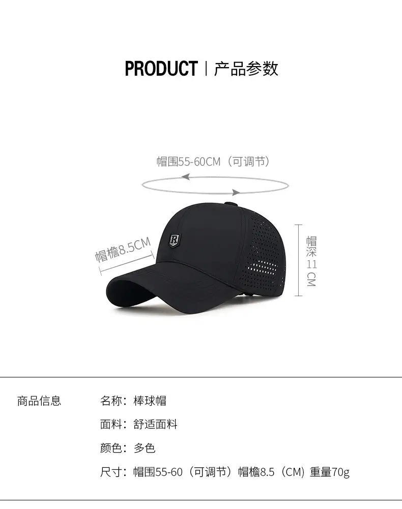 Men Perforated Mesh Baseball Cap Black Summer Sun Protection — feature 3