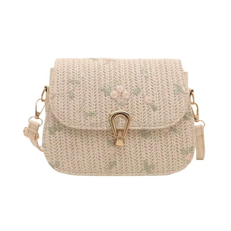 Women's Lace Flower Woven Saddle Bag Cream - Image 7