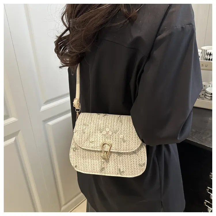 Women's Lace Flower Woven Saddle Bag Cream — feature 11