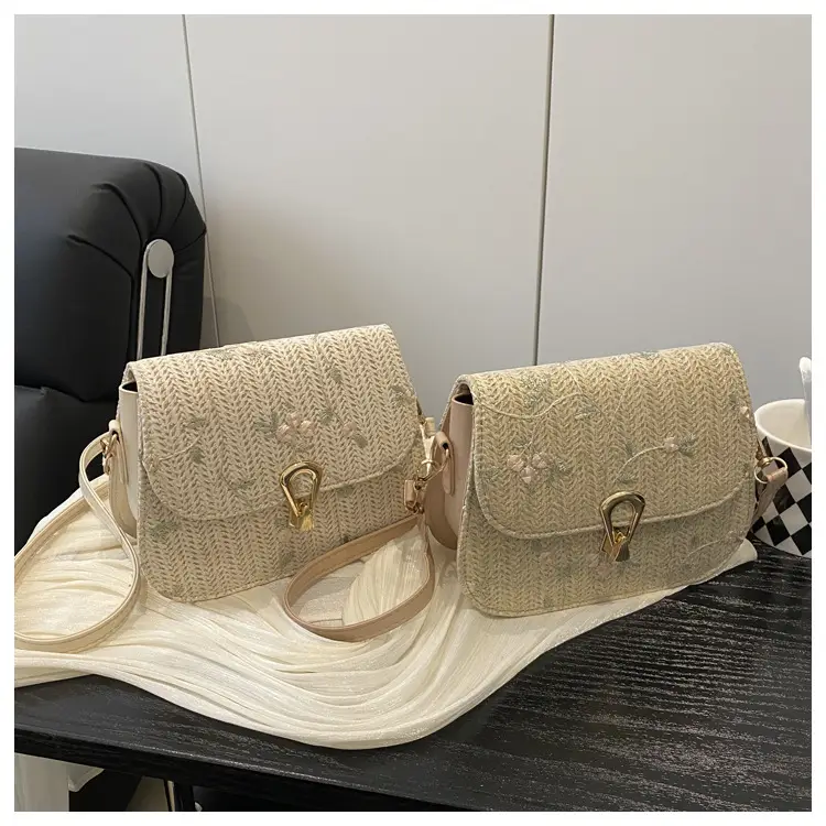 Women's Lace Flower Woven Saddle Bag Cream — feature 17