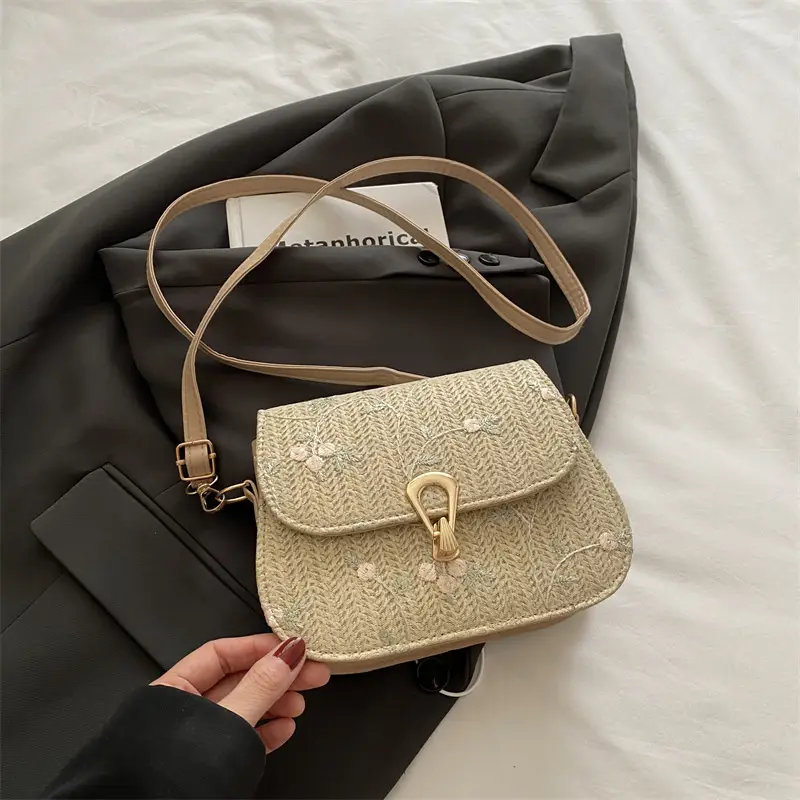 Women's Lace Flower Woven Saddle Bag Cream - Image 2