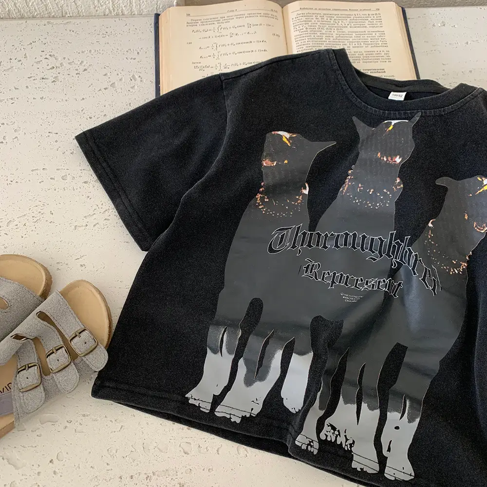 Kids American Style Retro T-Shirt Black Short Sleeve - Image 3