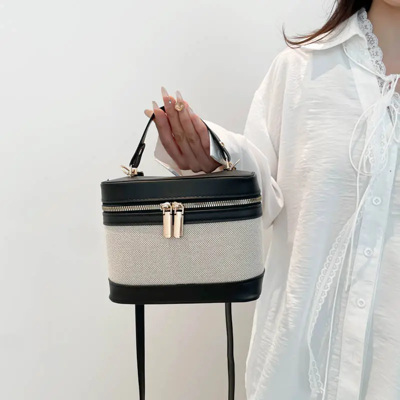 Vintage Brown & White Shoulder Crossbody Bag for Women
