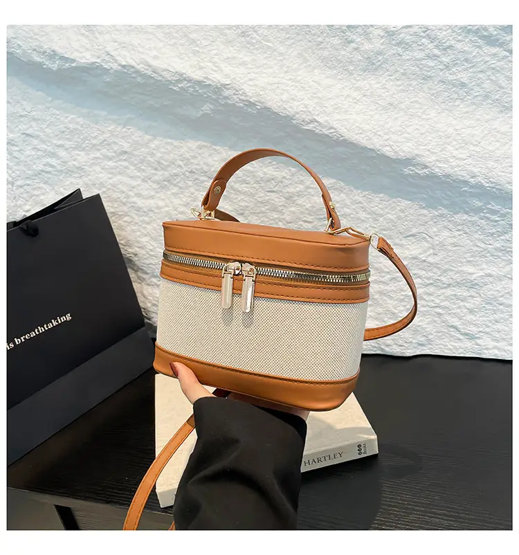 Vintage Brown & White Shoulder Crossbody Bag for Women — feature 36