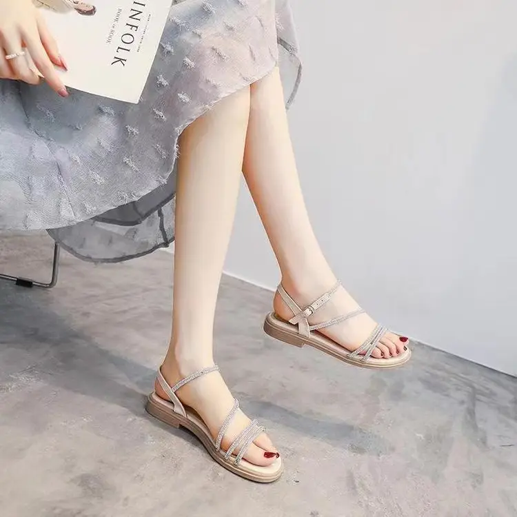 Women's Rhinestone Roman Flat Sandals Summer - Image 4