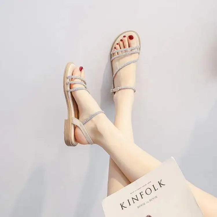 Women's Rhinestone Roman Flat Sandals Summer — feature 1