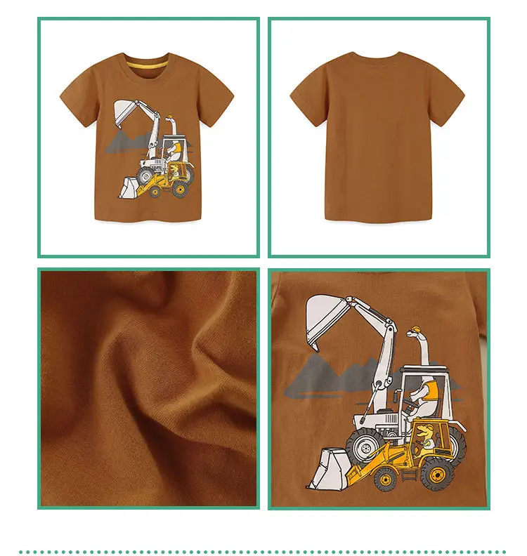 Boys Car Print T-Shirt Brown Short Sleeve — feature 35