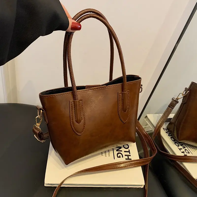 Beige Leather Shoulder Bag Large Capacity Women - Image 6