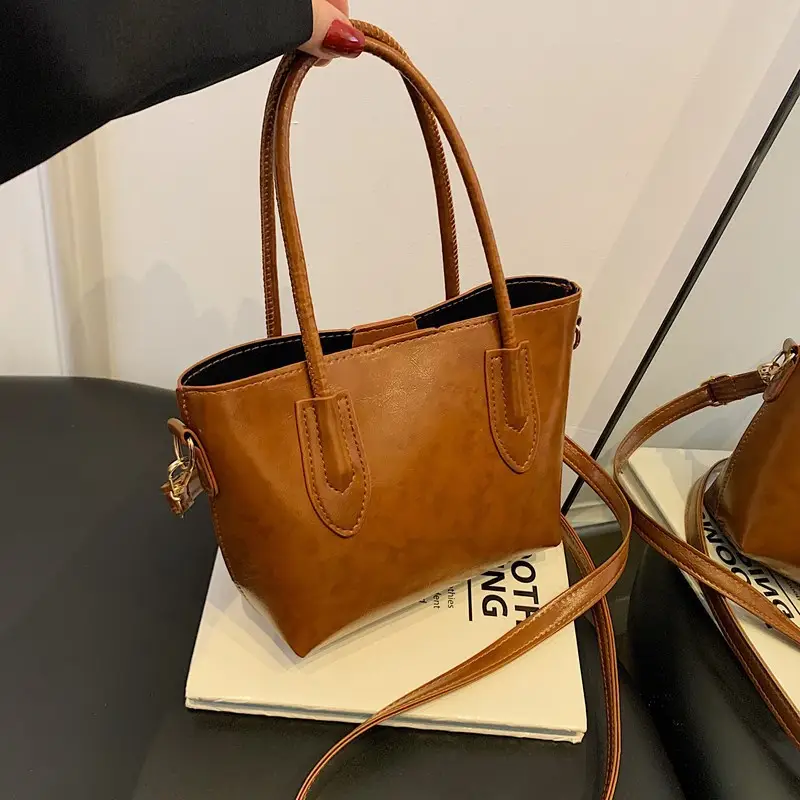 Beige Leather Shoulder Bag Large Capacity Women - Image 7