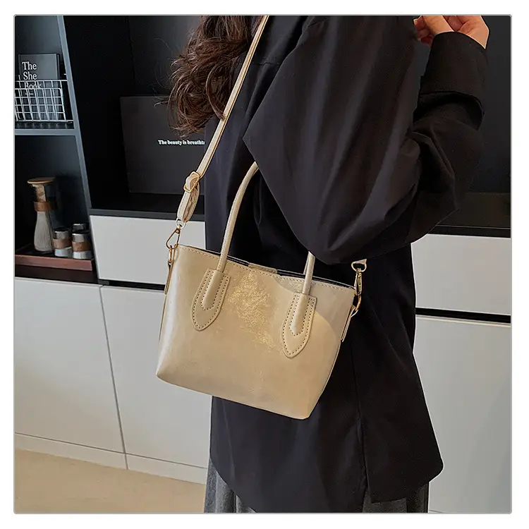 Beige Leather Shoulder Bag Large Capacity Women — feature 10