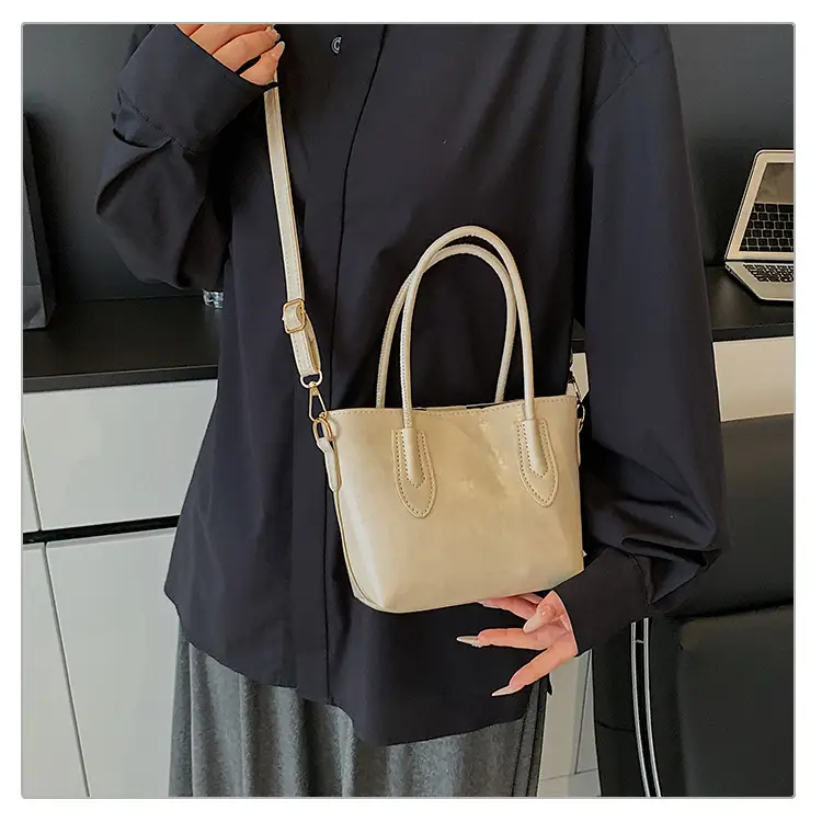 Beige Leather Shoulder Bag Large Capacity Women — feature 11