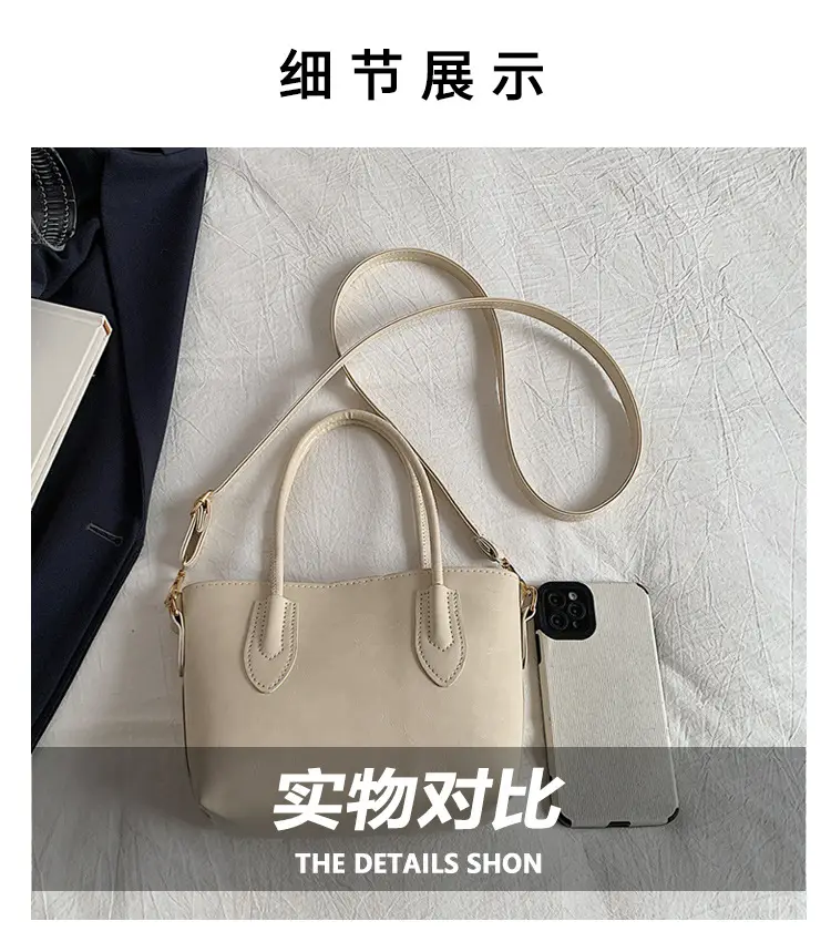 Beige Leather Shoulder Bag Large Capacity Women — feature 2