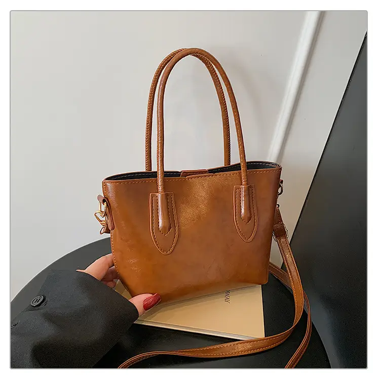 Beige Leather Shoulder Bag Large Capacity Women — feature 22