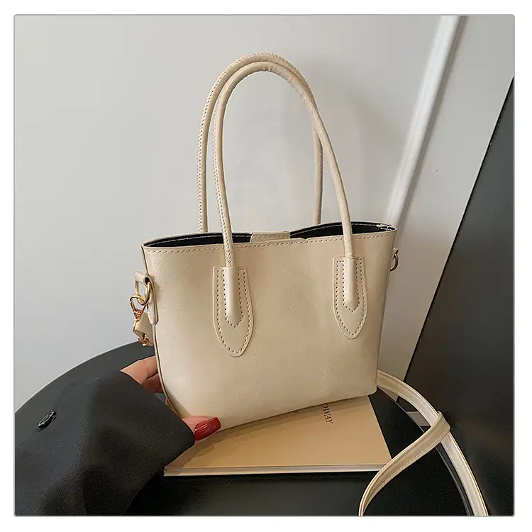 Beige Leather Shoulder Bag Large Capacity Women — feature 23