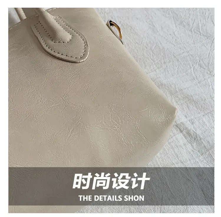 Beige Leather Shoulder Bag Large Capacity Women — feature 3