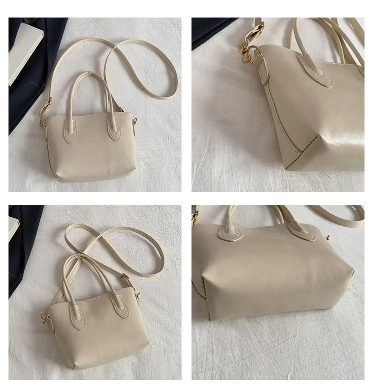 Beige Leather Shoulder Bag Large Capacity Women — feature 9