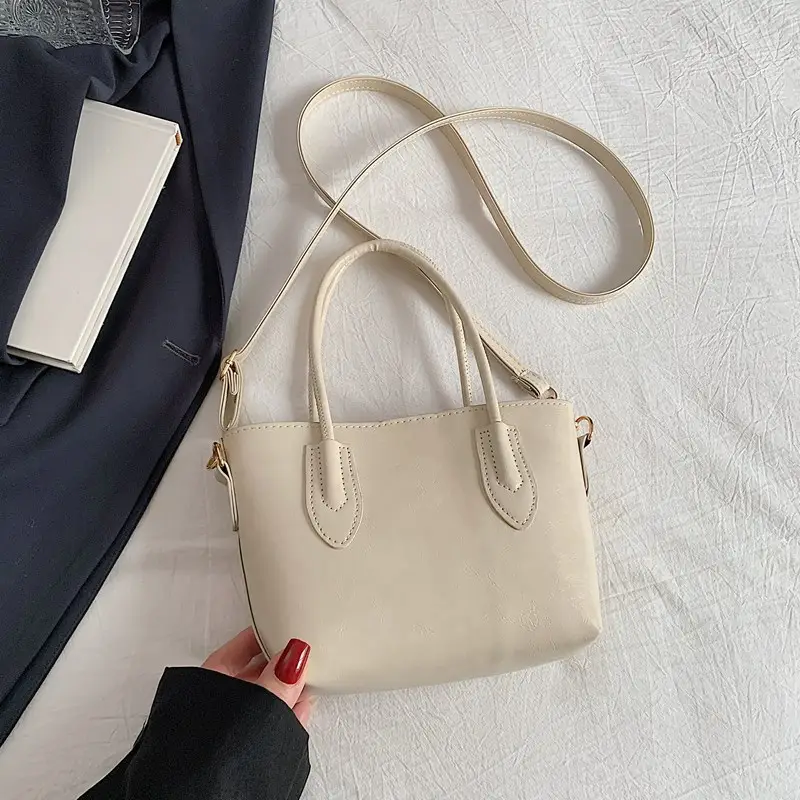 Beige Leather Shoulder Bag Large Capacity Women - Image 2