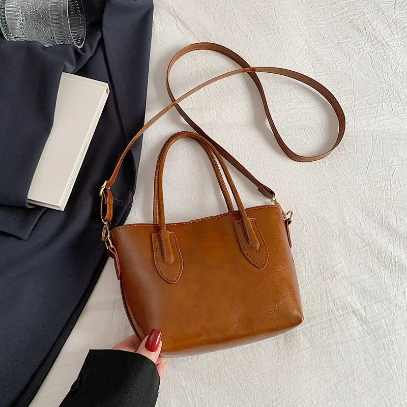 Beige Leather Shoulder Bag Large Capacity Women - Image 3