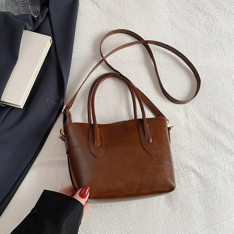 Beige Leather Shoulder Bag Large Capacity Women - Image 4