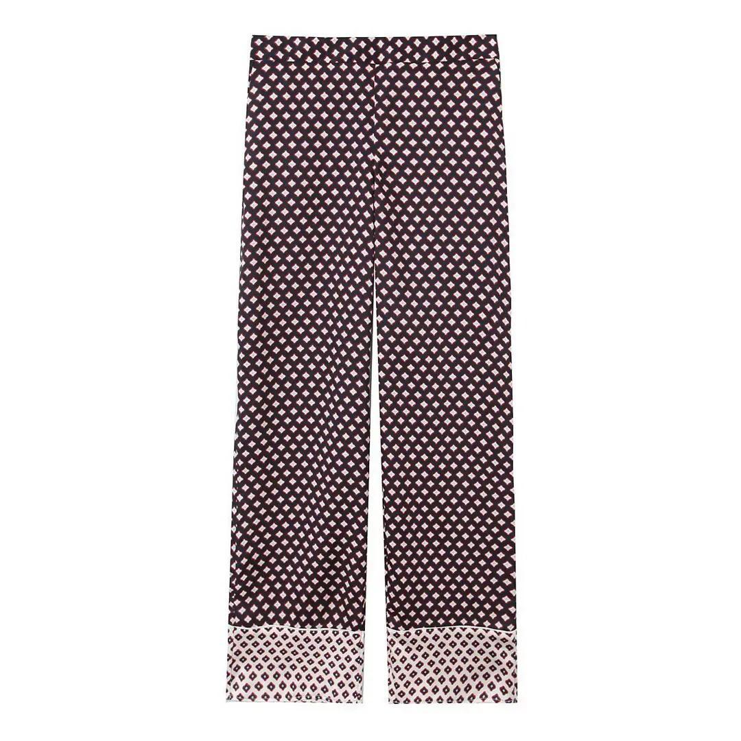 Myst & Za Women's 2025 Spring and Summer New Printed Silk Satin Texture Shirt 2157039 Pants 2425578
