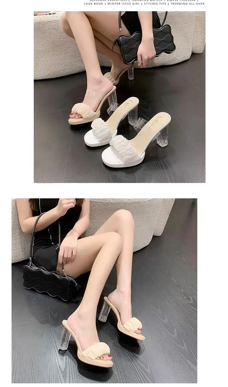 Waterproof Platform Strap Super High Heel Slippers Crystal Heel Thick Heel Sandals Women's Transparent High Heels Women's Summer New Style — feature 7