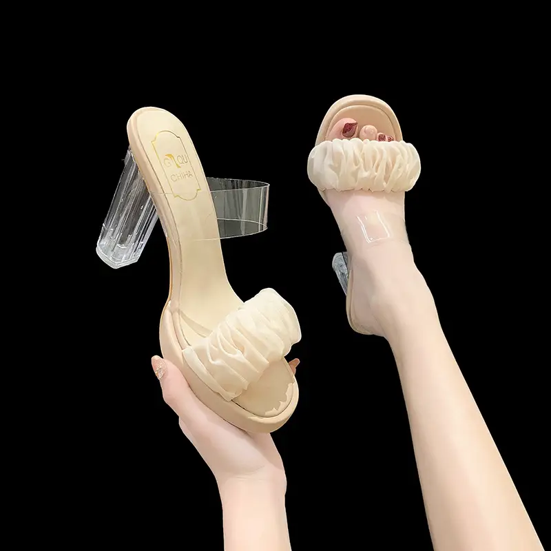 Waterproof Platform Strap Super High Heel Slippers Crystal Heel Thick Heel Sandals Women's Transparent High Heels Women's Summer New Style - Image 2