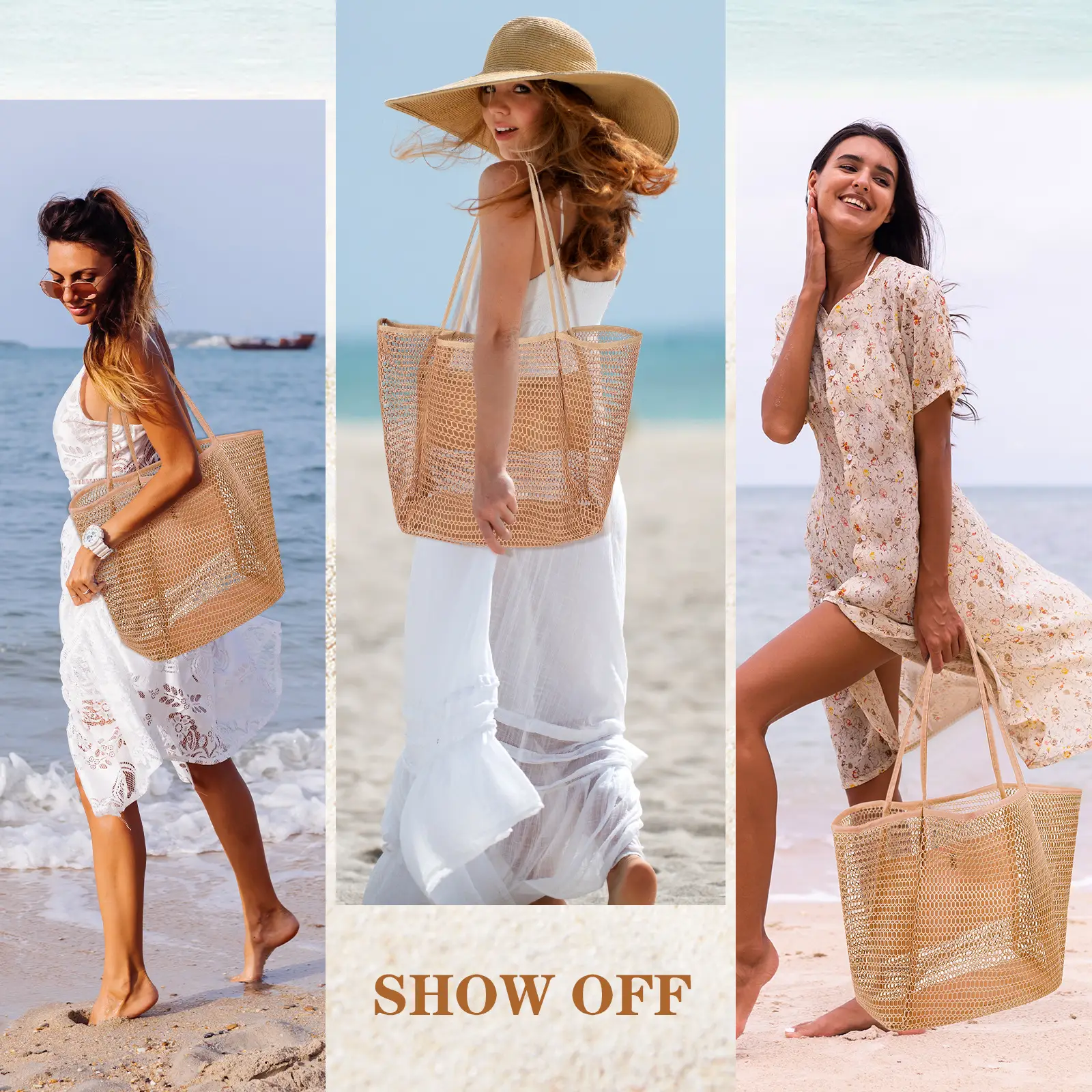 Women's Mesh Beach Bag Shoulder Bag Summer Travel Storage - Image 8