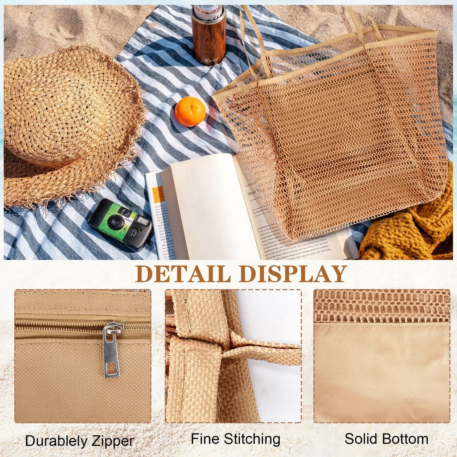 Women's Mesh Beach Bag Shoulder Bag Summer Travel Storage - Image 9
