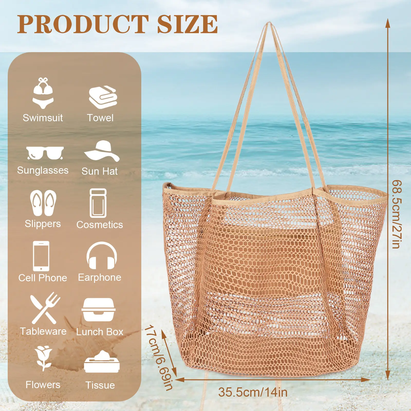 Women's Mesh Beach Bag Shoulder Bag Summer Travel Storage - Image 10