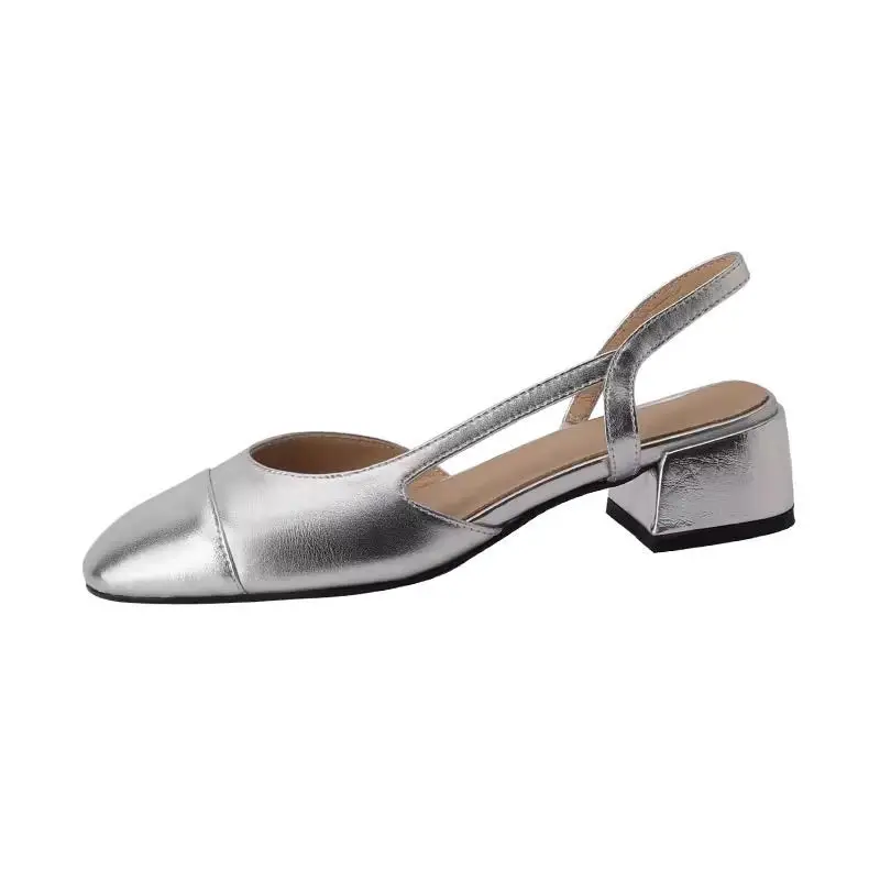 2025 Women's Silver Square Toe Heel Sandals - Image 5