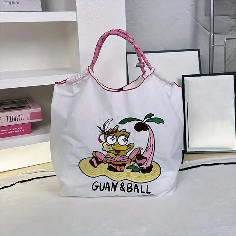 Japanese Style Embroidered Canvas Bag for Women - Image 2