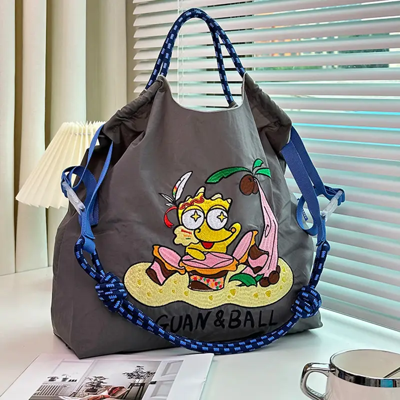 Japanese Style Embroidered Canvas Bag for Women - Image 3