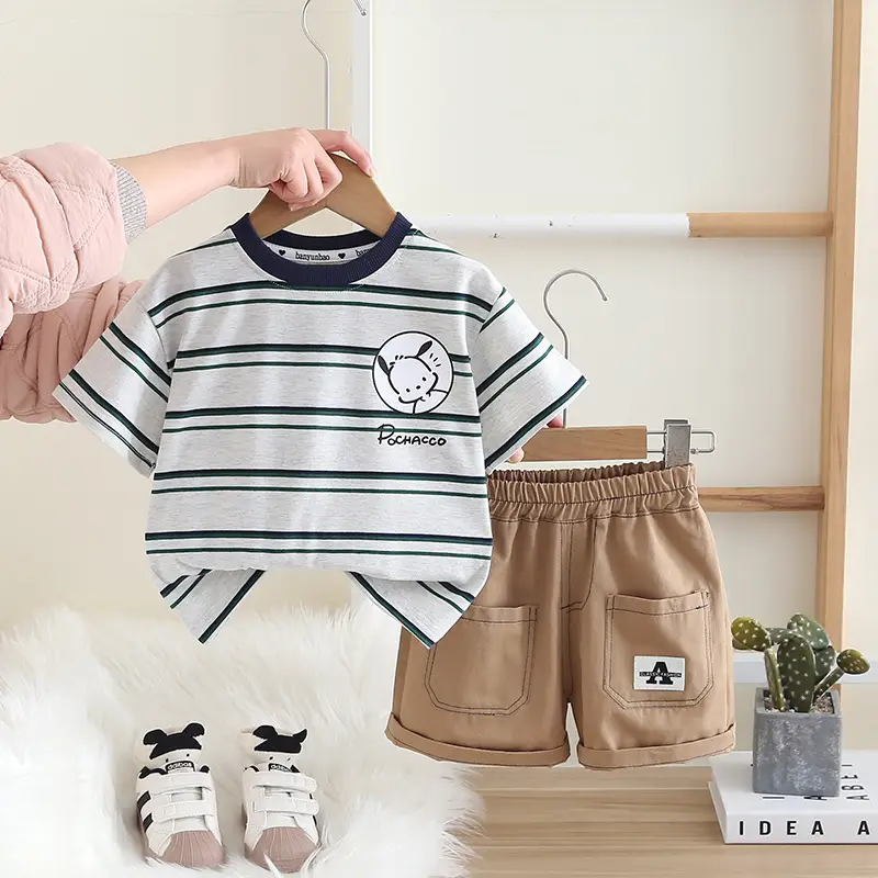 Boys Striped Shorts T-Shirt Set Summer Casual - Image 2