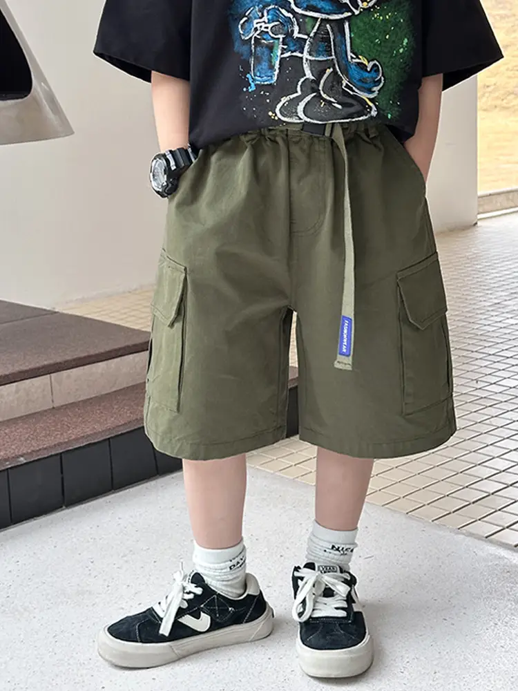 Kids Olive Green Cargo Shorts Middle Large - Image 6
