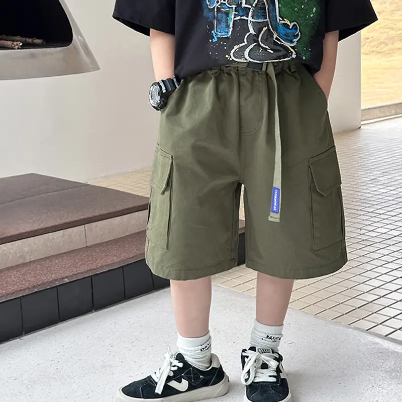 Kids Olive Green Cargo Shorts Middle Large - Image 2