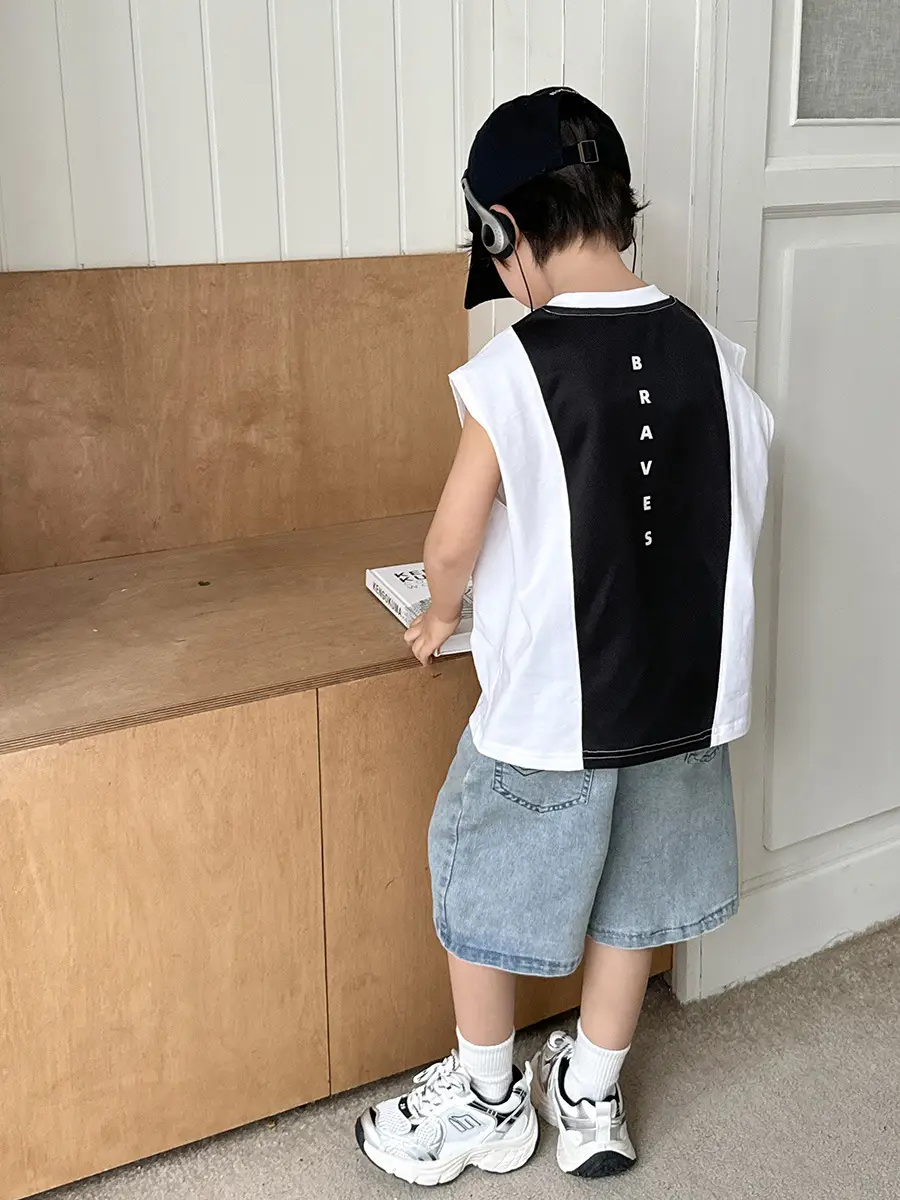 Haima's Boys Cotton Tank Top T-Shirt Black White New Summer - Image 4