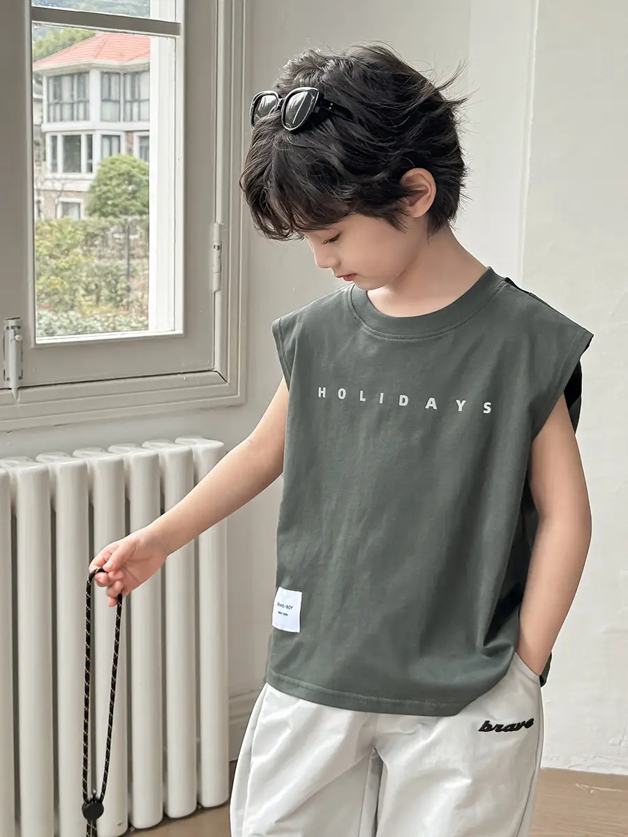 Haima's Boys Cotton Tank Top T-Shirt Black White New Summer - Image 5