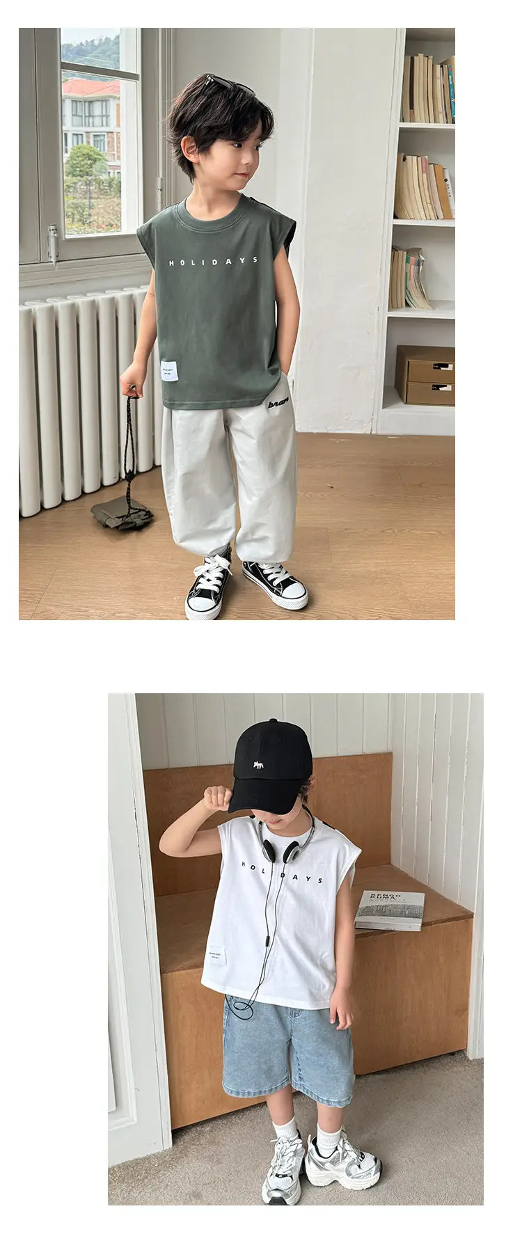 Haima's Boys Cotton Tank Top T-Shirt Black White New Summer — feature 12